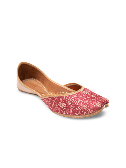 

Jivaana Women Maroon Printed Leather Mojaris