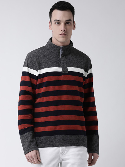 

Club York Men Rust & Grey Striped Sweatshirt