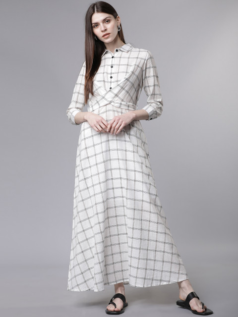 

Vishudh Women White & Black Checked Shirt Dress