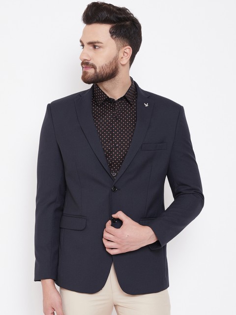 

Canary London Men Navy Blue Solid Single-Breasted Slim-Fit Blazer