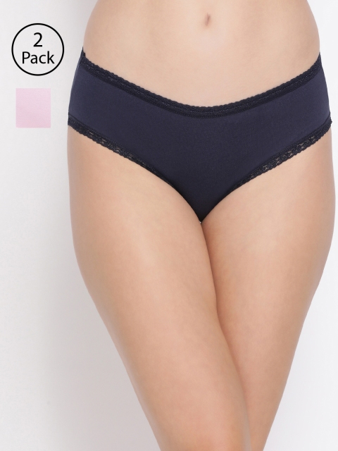 

Clovia Women Pack Of 2 Cotton Hipster Briefs COMPNC735S, Navy blue