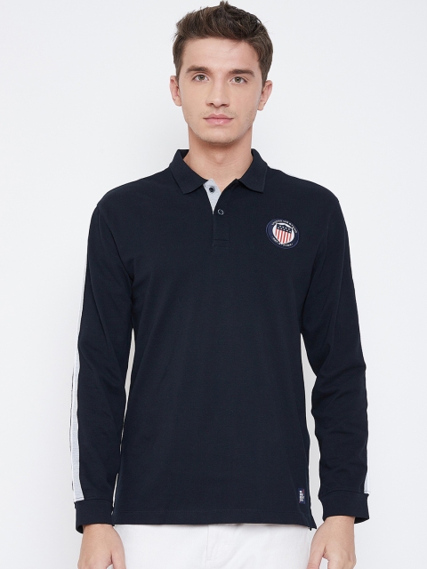

METTLE Men Navy Blue Solid Polo Collar T-shirt