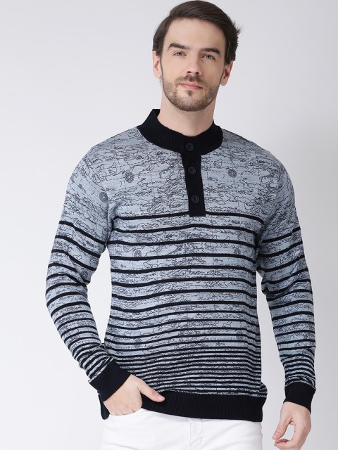 

COBB Men Blue & Black Striped Pullover Sweater