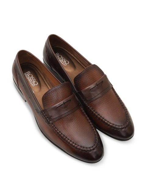 

ROSSO BRUNELLO Men Coffee Brown Brown Textured Italian Leather Formal Loafers