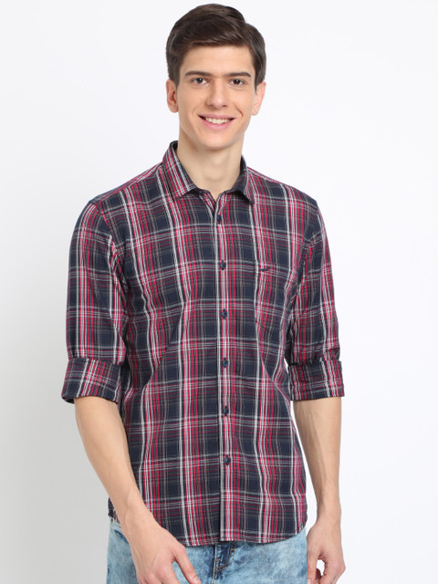 

Crocodile Men Navy Blue Slim Fit Checked Casual Shirt
