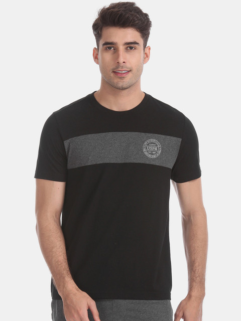 

U.S. Polo Assn. Men Black Colourblocked Round Neck T-shirt
