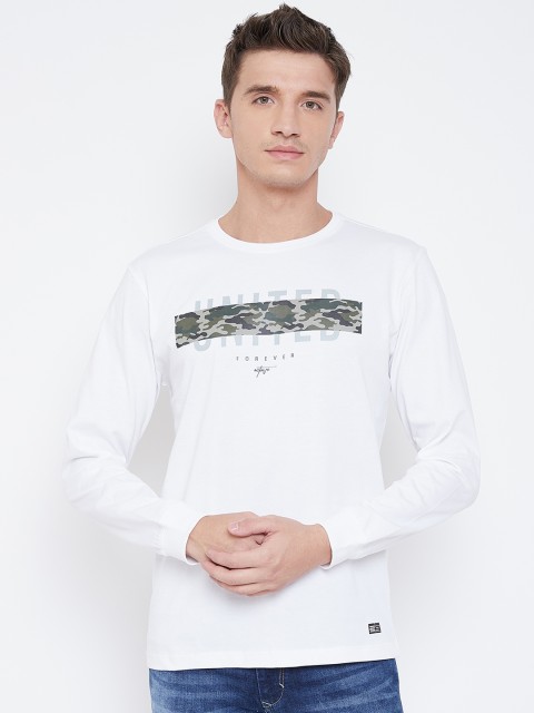 

METTLE Men White Printed Round Neck T-shirt