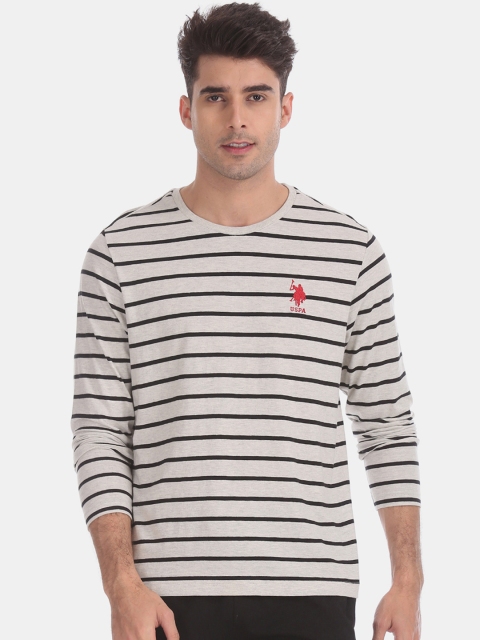 U.S. Polo Assn. Men Beige Striped Round Neck T-shirt