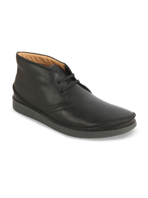 

Clarks Men Black Solid Leather Mid-Top Flat Boots