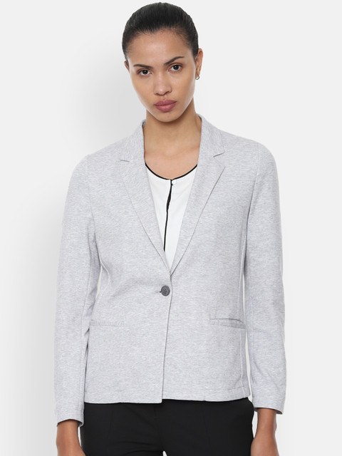 

Van Heusen Woman Grey Solid Single-Breasted Pure Cotton Blazer