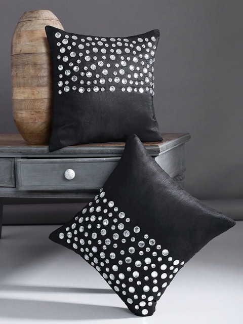 

Alina decor Black Set of 2 Embellished Square Cushion Covers