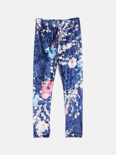 

Nins Moda Girls Navy Blue & White Printed Ankle-Length Pure Velvet Leggings