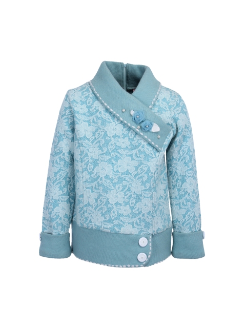 

CUTECUMBER Girls Teal Blue Self Design Cardigan Sweater