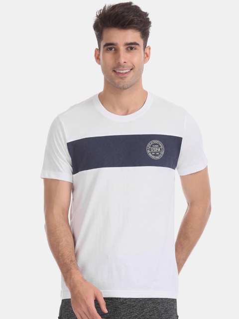 

U.S. Polo Assn. Men White & Navy Blue Colourblocked Round Neck T-shirt