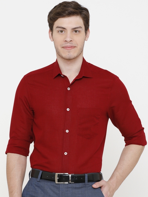 

CAVALLO by Linen Club Men Cotton Linen Red Regular Fit Solid Formal Shirt