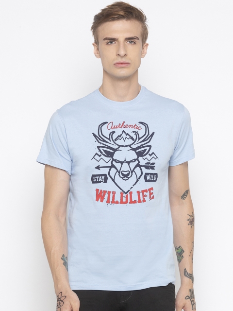 

Globus Men Blue Slim Fit Printed Round Neck T-shirt