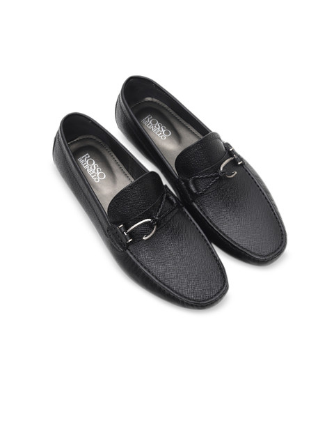 

Rosso Brunello Men Black Textured Genuine Leather Moccasins