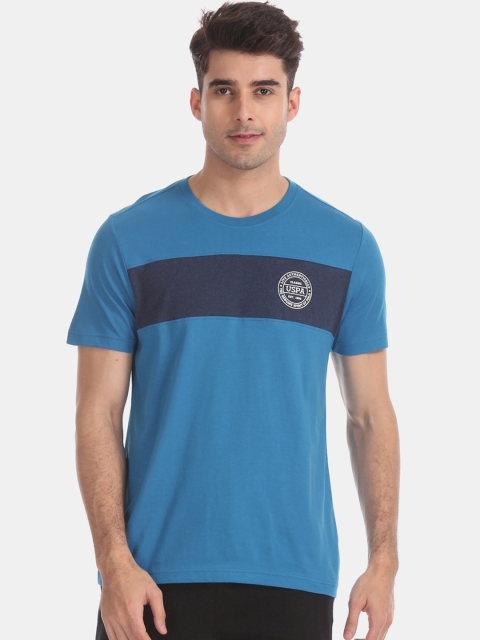 

U.S. Polo Assn. Men Blue Colourblocked Round Neck T-shirt
