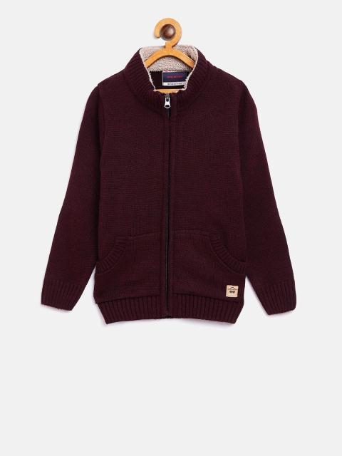 

Nins Moda Boys Maroon Solid Front Open Sweater