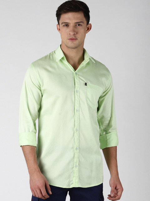 

LEVIZO Men Lime Green Premium Regular Fit Solid Casual Shirt