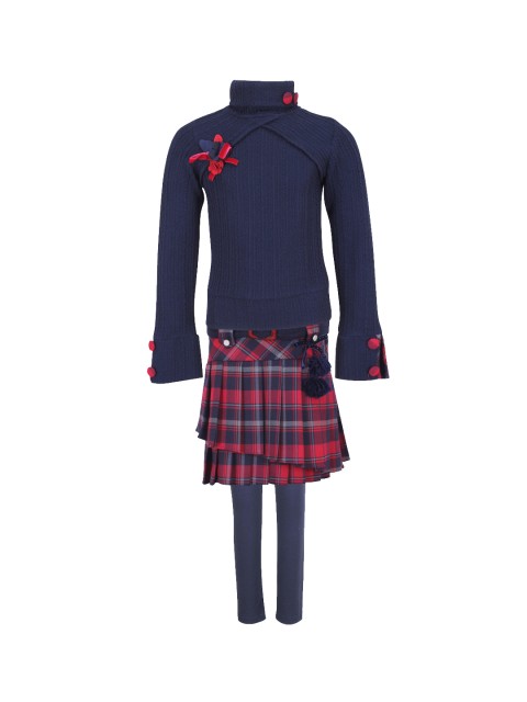 

CUTECUMBER Girls Navy Blue & Red Solid Top with Skirt