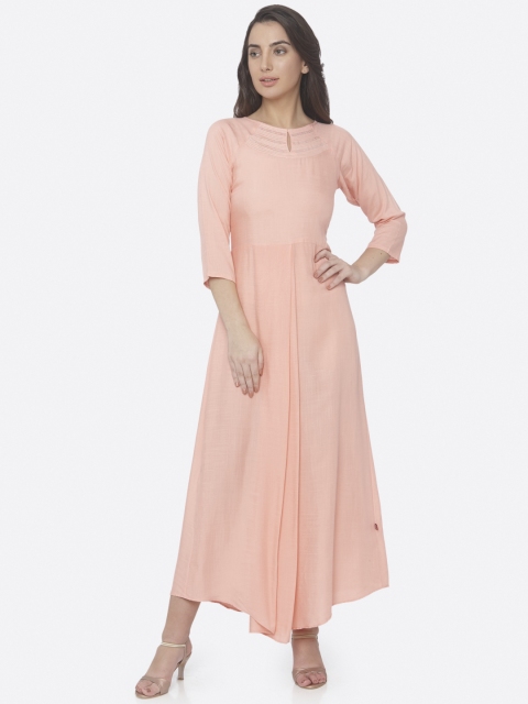 

RAISIN Women Peach-Coloured Solid Maxi Ethnic Dress