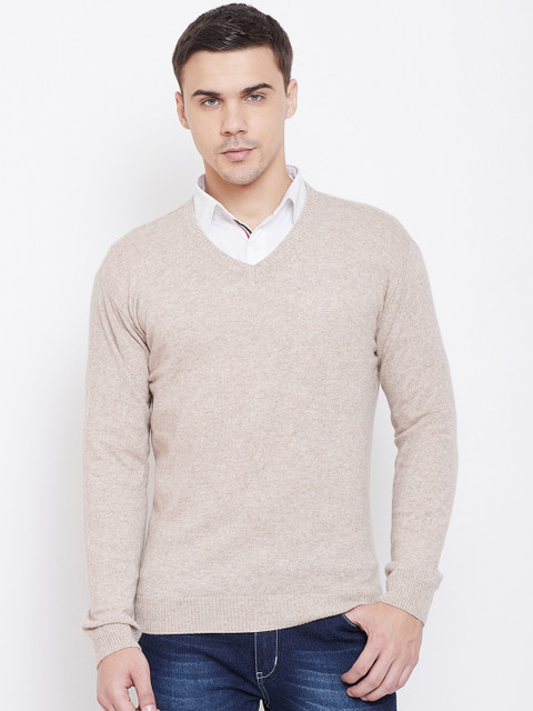 

METTLE Men Beige Solid Pullover Sweater