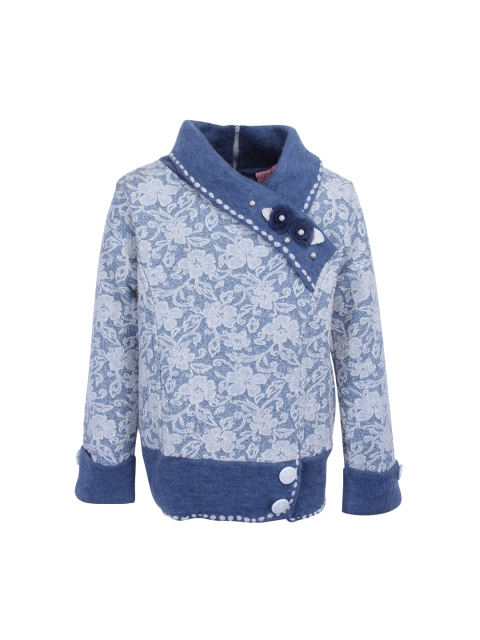 

CUTECUMBER Girls Blue & Off-White Self Design Sweater