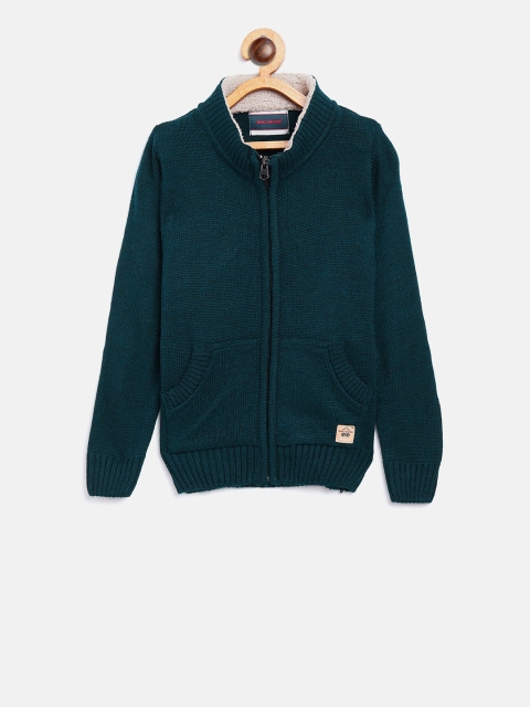

Nins Moda Boys Green Solid Front Open Sweater