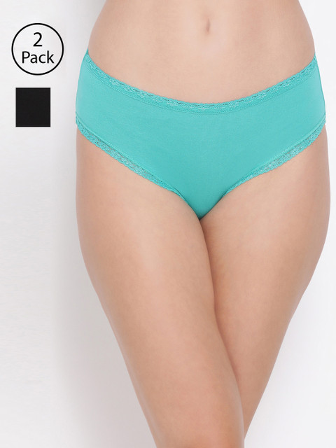 

Clovia Women Pack Of 2 Cotton Hipster Briefs COMPNC748S, Black