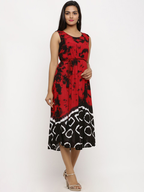 

BUYCLARA Women Red & Black Dyed A-Line Dress