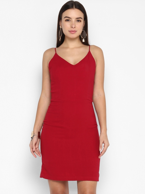 

MIAMINX Women Maroon Solid Sheath Dress