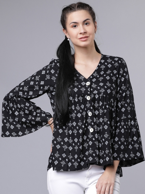 

Tokyo Talkies Women Black Printed A-line Top