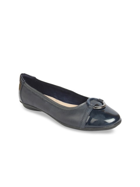 

Clarks Women Navy Blue Solid Leather Ballerinas