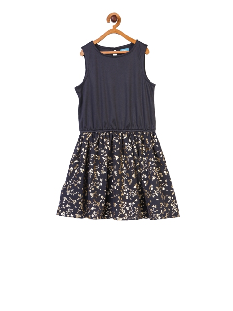 

Miyo Girls Black & Gold-Coloured Printed A-Line Dress