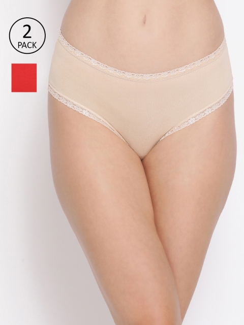 

Clovia Women Pack Of 2 Cotton Hipster Briefs COMPNC744S, Red