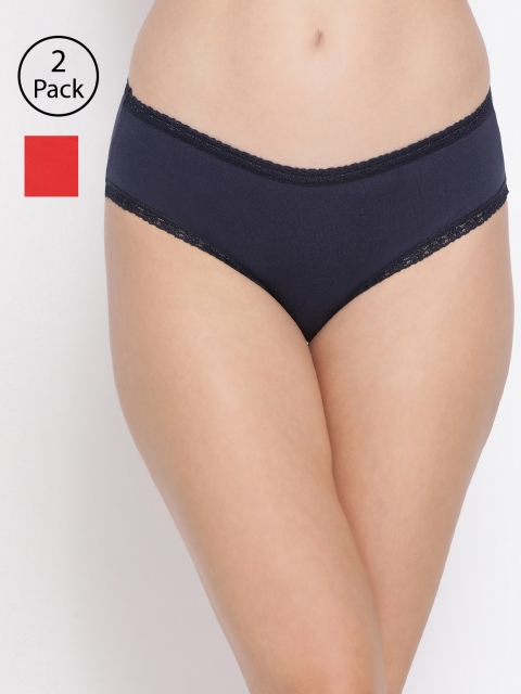 

Clovia Women Pack Of 2 Cotton Hipster Briefs COMPNC732S, Navy blue