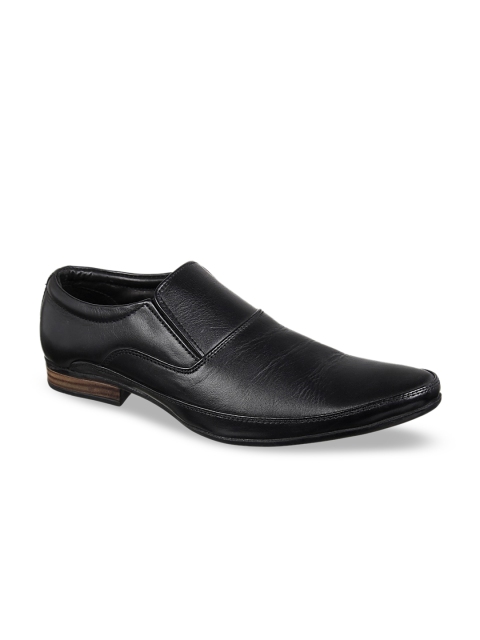 

Vardhra Men Black Textured Leather Formal Slip-Ons
