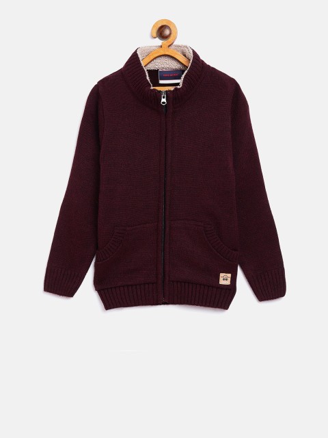 

Nins Moda Boys Maroon Solid Front Open Sweater