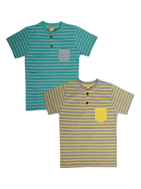 

Dollar Champion Kidswear Boys Pack of 2 Striped Henley Neck T-shirts, Green