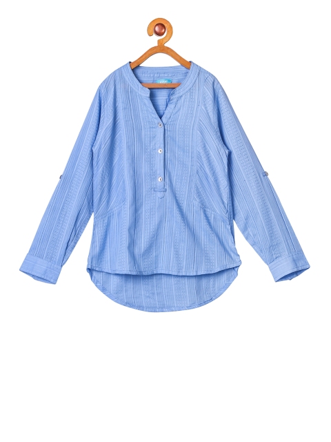 

Miyo Girls Blue Self Design Shirt Style Top