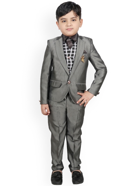 

SG YUVRAJ Boys Grey & Black Solid 3 Piece Suit