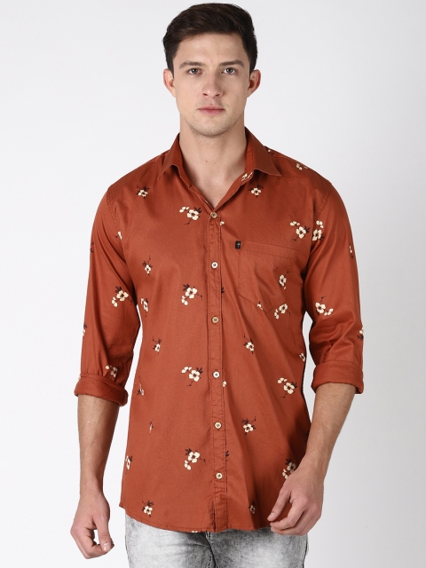 

LEVIZO Men Rust Orange & Beige Regular Fit Printed Casual Shirt