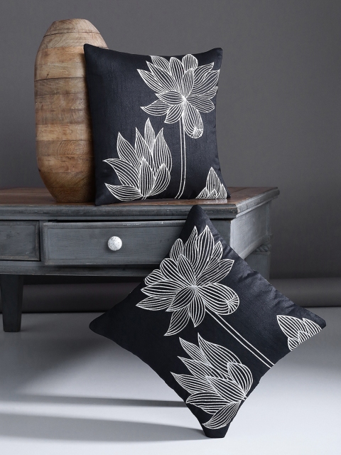 

Alina decor Black & Grey Set of 2 Floral Square Cushion Covers