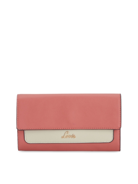 

Lavie Women Coral & Cream-Coloured Solid Three Fold Wallet