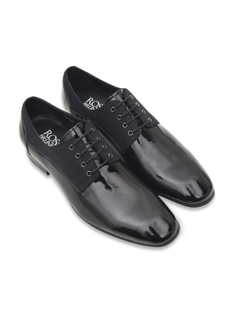 

Rosso Brunello Men Black Solid Leather Formal Tuxedo Derbys