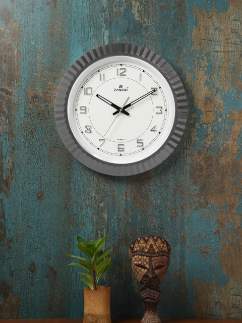 

ZANIBO White & Grey Round Solid Analogue Wall Clock