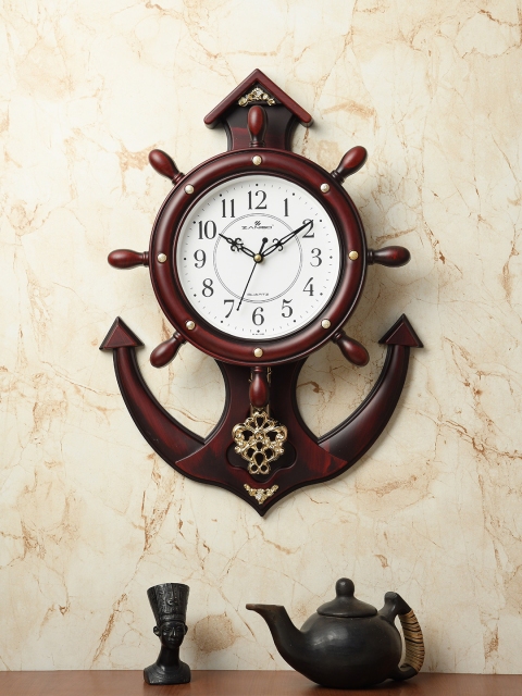 

ZANIBO White & Brown Geometric Solid Analogue Wall Clock