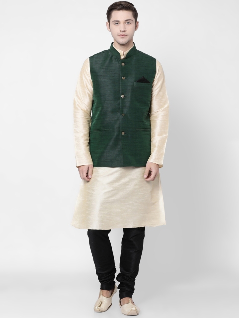 

TABARD Men Green & Beige Solid Kurta with Churidar