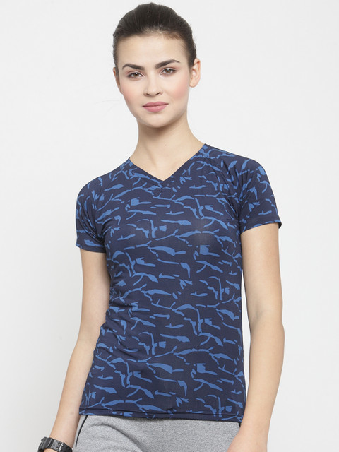 

Boston Club Women Blue Printed V-Neck T-shirt